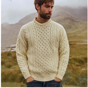 Men's Polo To Pole Cream Cable Knit wool Sweater